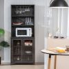 Tall Freestanding Buffet Hutch with Glass Holder and Adjustable Shelves