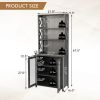 Tall Freestanding Buffet Hutch with Glass Holder and Adjustable Shelves