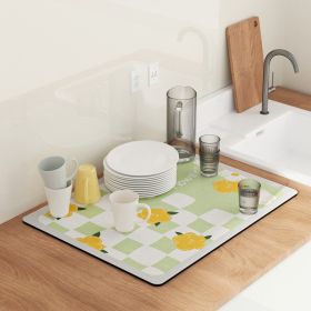 PU Leather Kitchen Countertop Draining Bar Table Insulation Bowl Plate Pot Absorbent Bathroom Mat (Option: Green Flower Square-40x50)