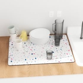 PU Leather Kitchen Countertop Draining Bar Table Insulation Bowl Plate Pot Absorbent Bathroom Mat (Option: Colorful Terrazzo-50x60)