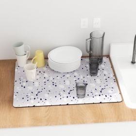 PU Leather Kitchen Countertop Draining Bar Table Insulation Bowl Plate Pot Absorbent Bathroom Mat (Option: Blue Gray Terrazzo-50x60)